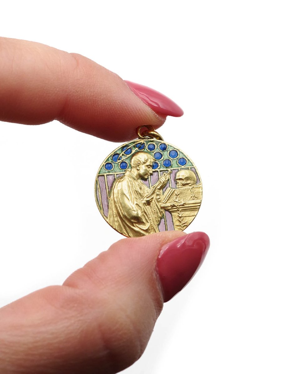 Aloysius De Gonzaga Enamel Pendant In 18k Gold, Jesuit, Plique A Jour Enamel, Art Nouveau-photo-4
