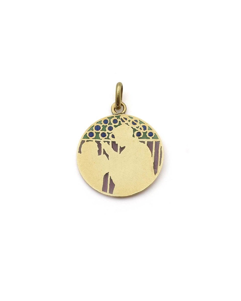 Aloysius De Gonzaga Enamel Pendant In 18k Gold, Jesuit, Plique A Jour Enamel, Art Nouveau-photo-1
