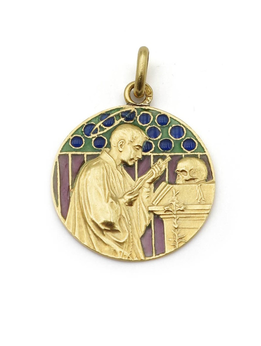 Aloysius De Gonzaga Enamel Pendant In 18k Gold, Jesuit, Plique A Jour Enamel, Art Nouveau