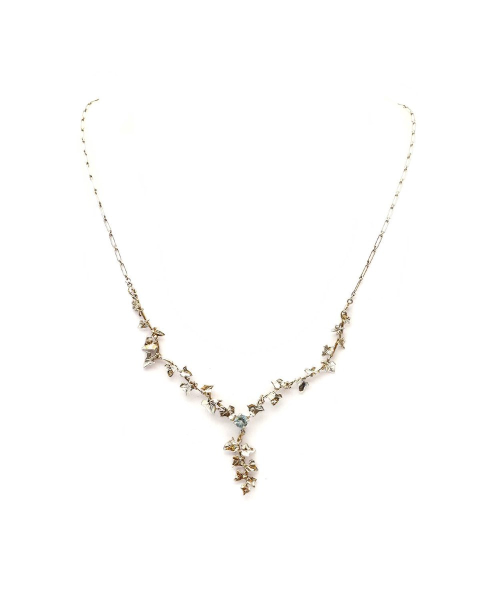 Ivy Art Nouveau Aquamarine Necklace In 18k Gold And Platinum, Antique Sentimental Necklace-photo-2
