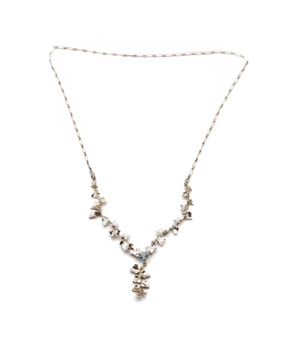 Ivy Art Nouveau Aquamarine Necklace In 18k Gold And Platinum, Antique Sentimental Necklace-photo-3