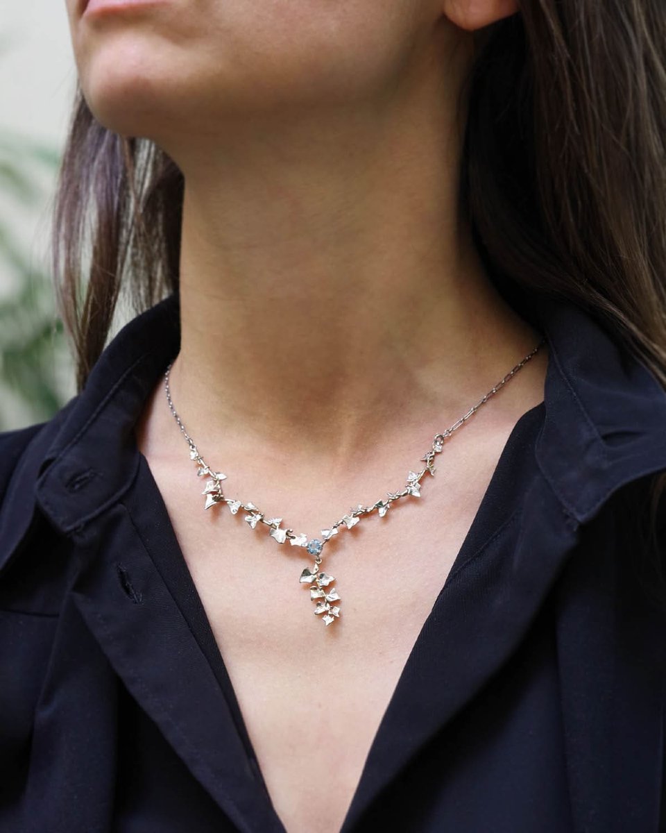 Ivy Art Nouveau Aquamarine Necklace In 18k Gold And Platinum, Antique Sentimental Necklace-photo-3