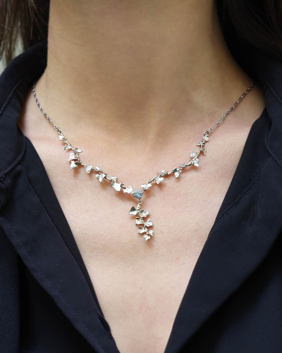 Ivy Art Nouveau Aquamarine Necklace In 18k Gold And Platinum, Antique Sentimental Necklace-photo-4