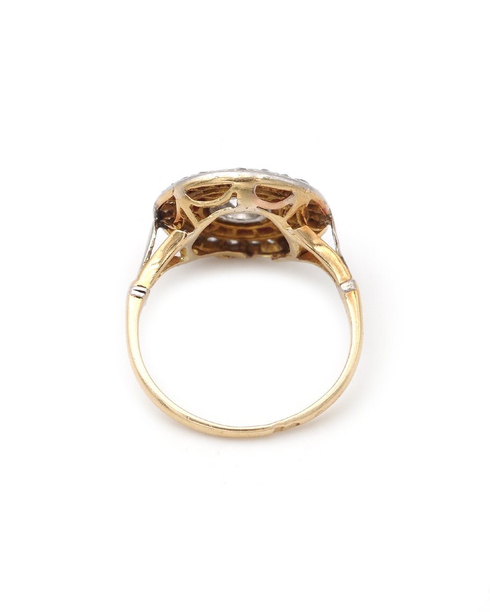 Art Deco Circular Diamond Ruby Ring In 18k White Gold And Platinum, 0.33 Ct Diamond-photo-2