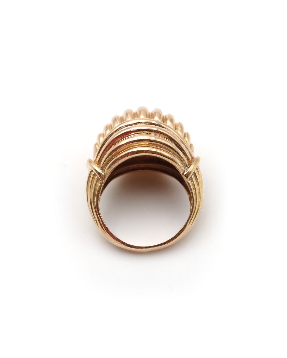 Large French Retro Dome Ring In 18k Gold, Gadroons, 1950's Ring, Large Ring-photo-1