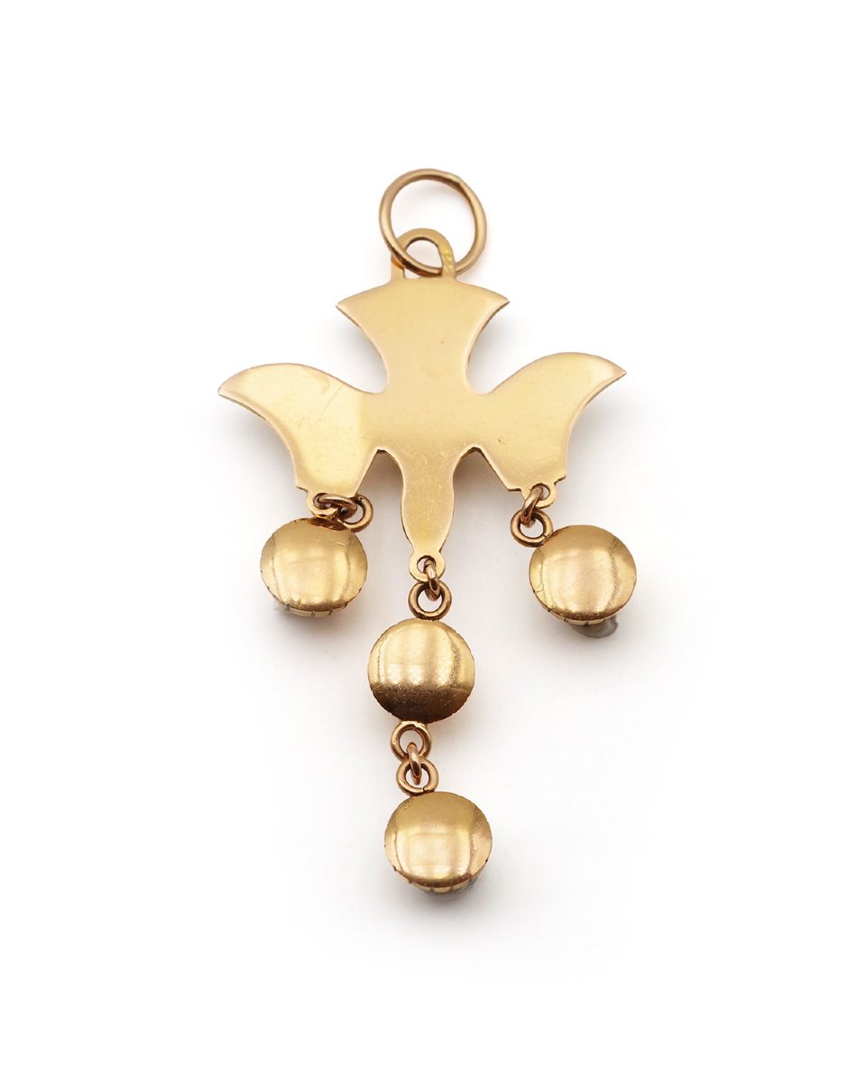 French Antique Enmaled Holy Spirit Puy En Velay In 18k Gold, Religious Pendant-photo-2