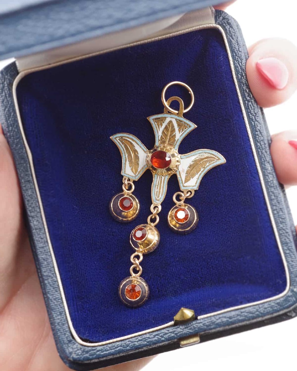 French Antique Enmaled Holy Spirit Puy En Velay In 18k Gold, Religious Pendant