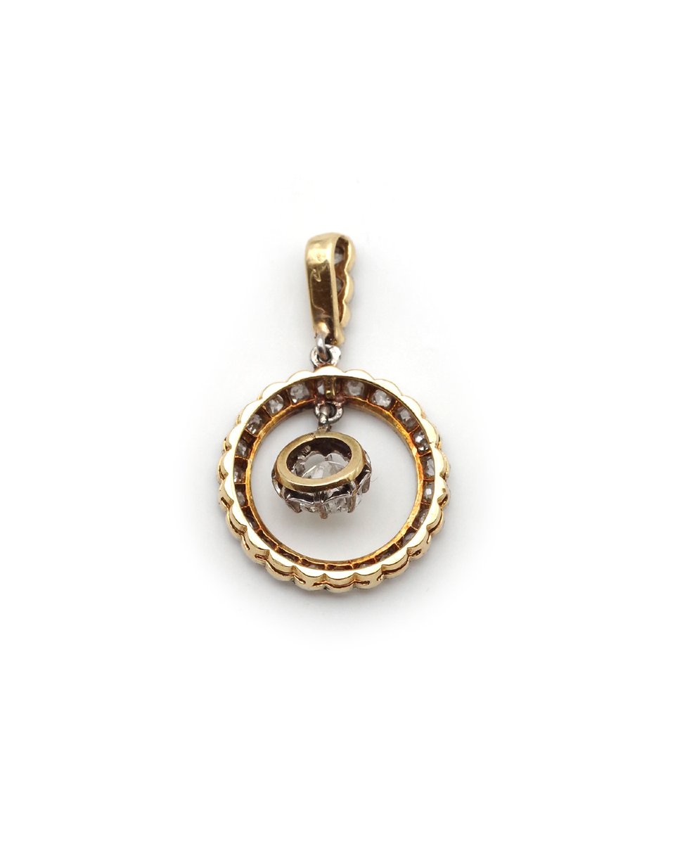 Edwardian Diamond Circular Pendant In 18k Gold And Platinum, Belle Epoque White Diamond Pendant-photo-2