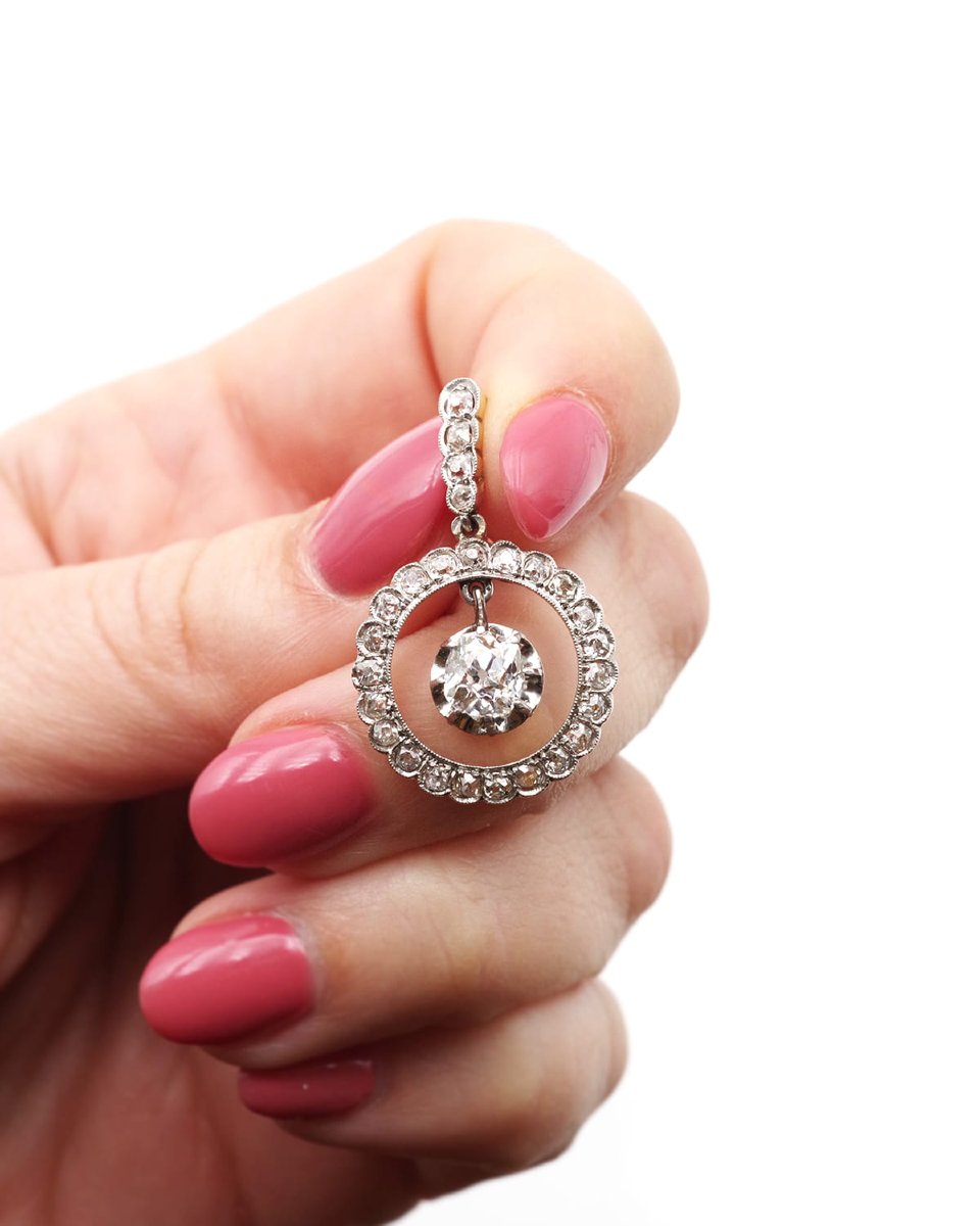 Edwardian Diamond Circular Pendant In 18k Gold And Platinum, Belle Epoque White Diamond Pendant-photo-4
