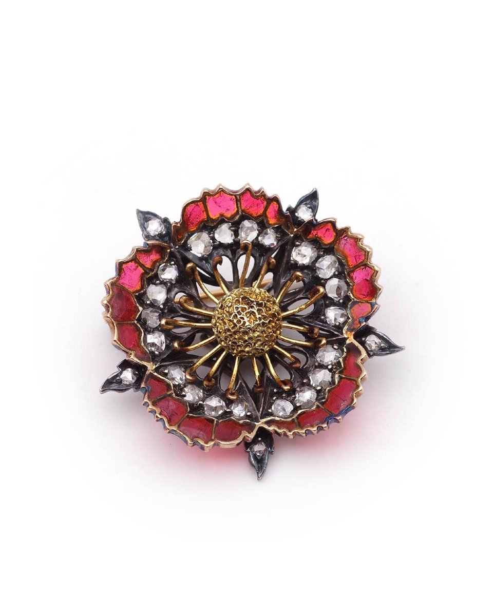 Broche pavot émail plique-a-jour or 18 karats et argent, broche fleur, email translucide-photo-2