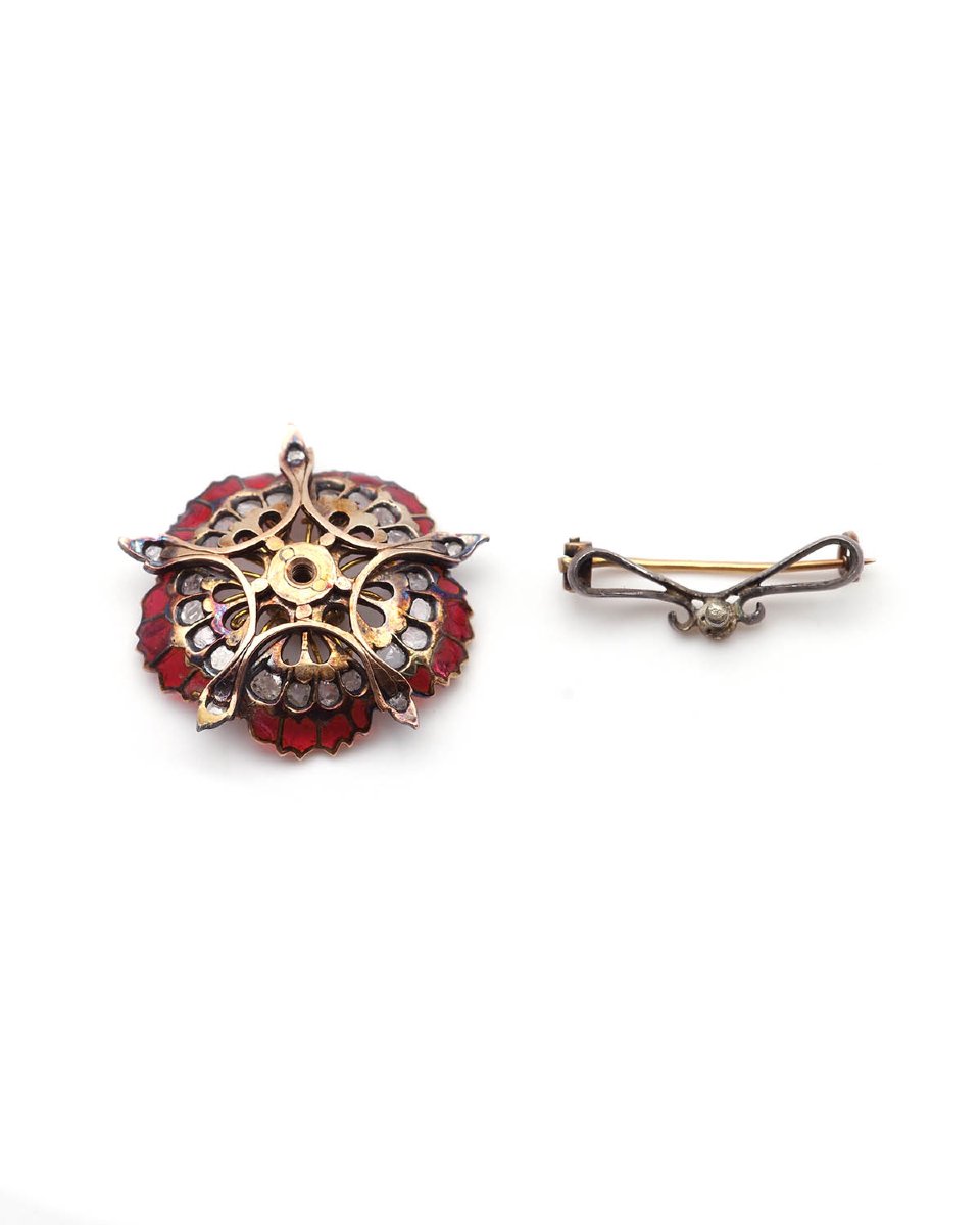 Broche pavot émail plique-a-jour or 18 karats et argent, broche fleur, email translucide-photo-4