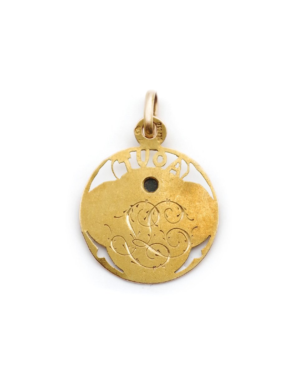 Art Nouveau August Medal In 18k Gold, August Month Pendant, Birthday, Art Nouveau Jewel-photo-1