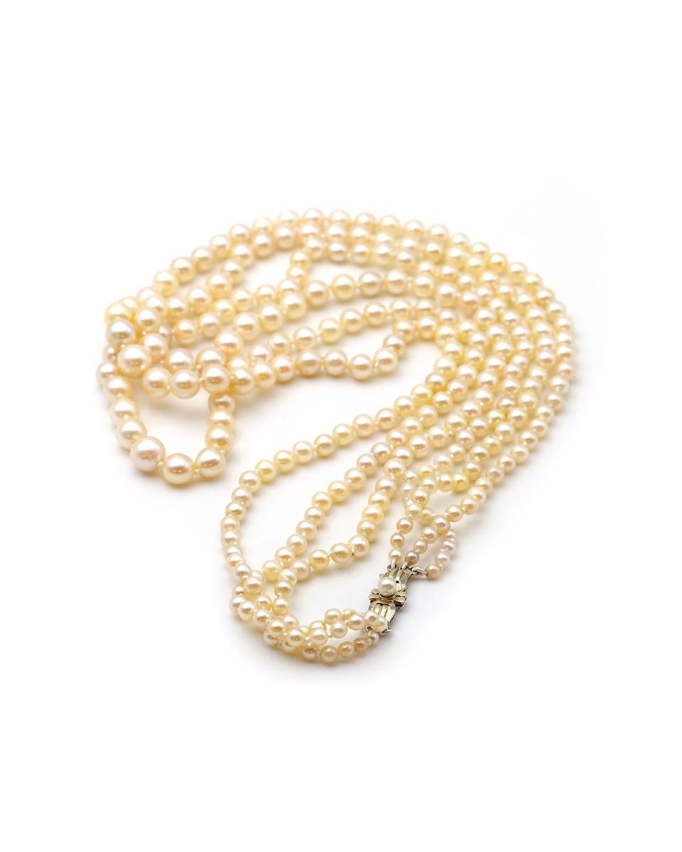 Three-strand Pearl Necklace With An 18k White Gold Clasp, Cultured Pearl, Retro Necklace -photo-2