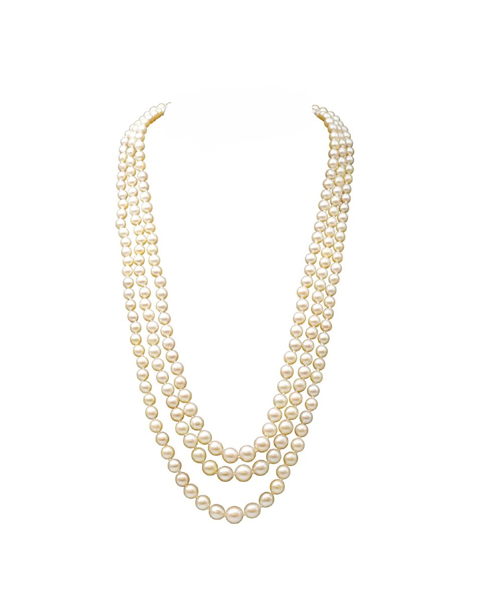 Three-strand Pearl Necklace With An 18k White Gold Clasp, Cultured Pearl, Retro Necklace -photo-3
