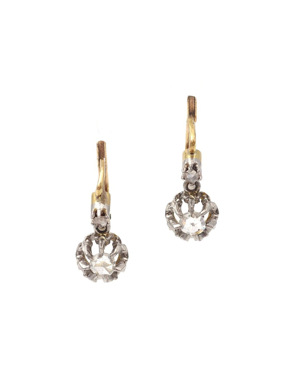 Dormeuses ancienne diamants de 0.20 ct, en or 18k et platine, boucles d'oreille Art Deco-photo-2