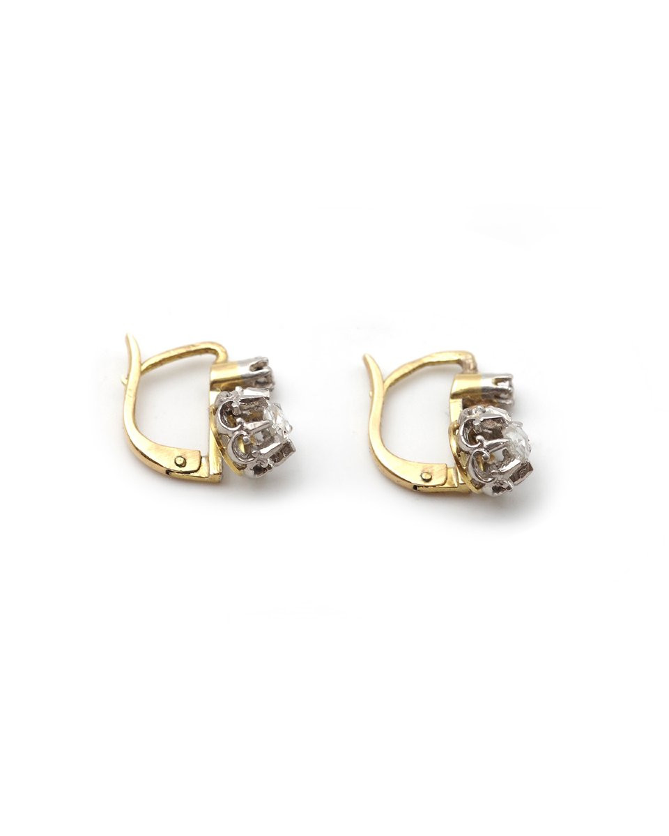 Dormeuses ancienne diamants de 0.20 ct, en or 18k et platine, boucles d'oreille Art Deco-photo-3