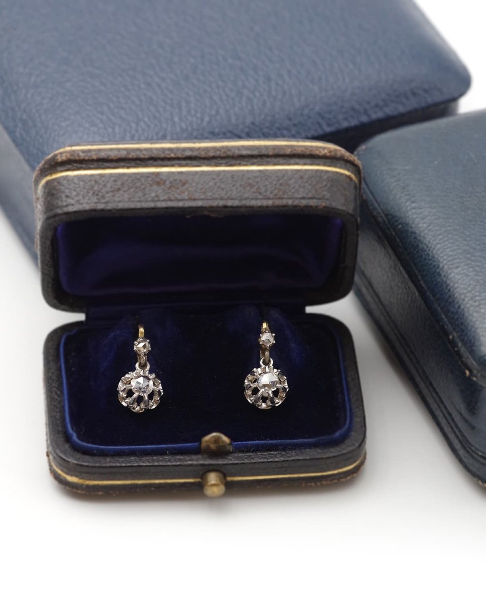 Dormeuses ancienne diamants de 0.20 ct, en or 18k et platine, boucles d'oreille Art Deco-photo-4
