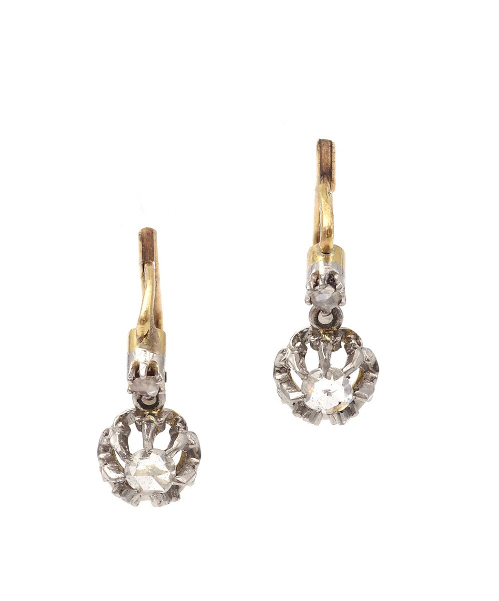 Dormeuses ancienne diamants de 0.20 ct, en or 18k et platine, boucles d'oreille Art Deco