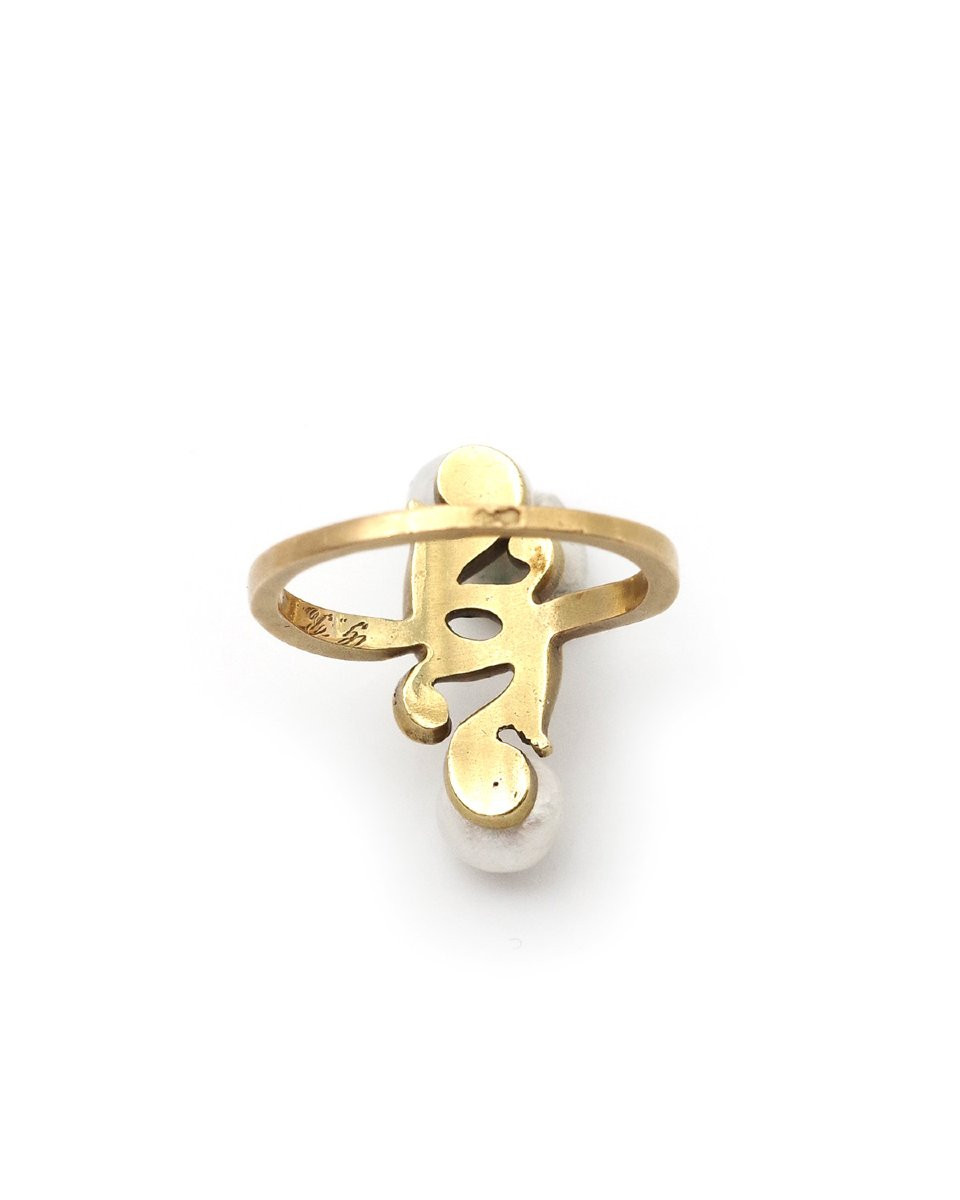 Bague Art Nouveau française, perles fines, or 18k, bijou Art Nouveau, Prosper Lavanture -photo-2