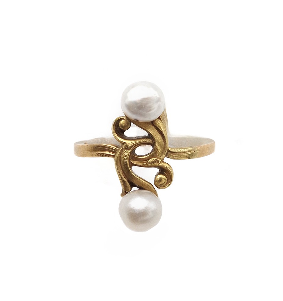 Bague Art Nouveau française, perles fines, or 18k, bijou Art Nouveau, Prosper Lavanture 