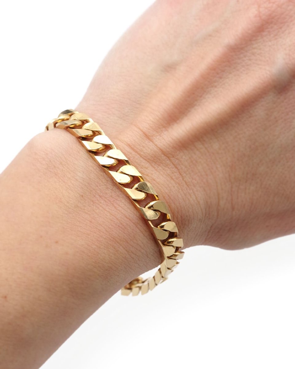 Solid 18k Gold Curb Chain French Bracelet, Vintage Massiv Gold Bracelet, Vintage Jewelry -photo-4