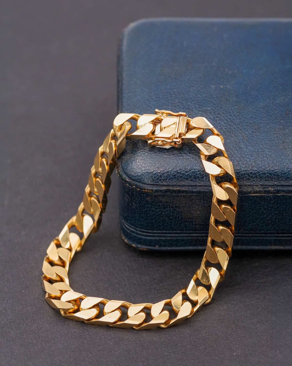 Solid 18k Gold Curb Chain French Bracelet, Vintage Massiv Gold Bracelet, Vintage Jewelry -photo-1