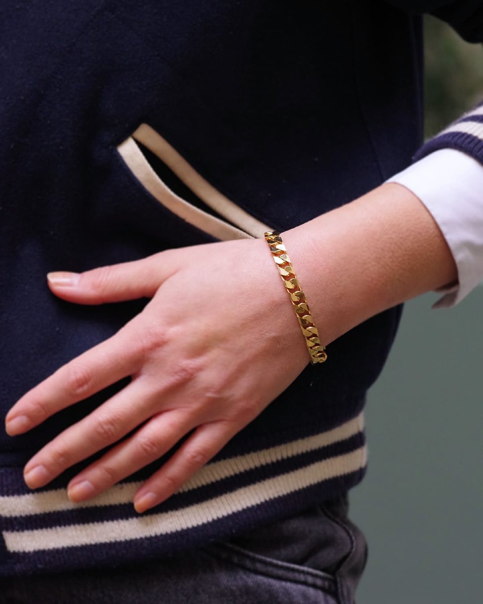 Solid 18k Gold Curb Chain French Bracelet, Vintage Massiv Gold Bracelet, Vintage Jewelry -photo-2