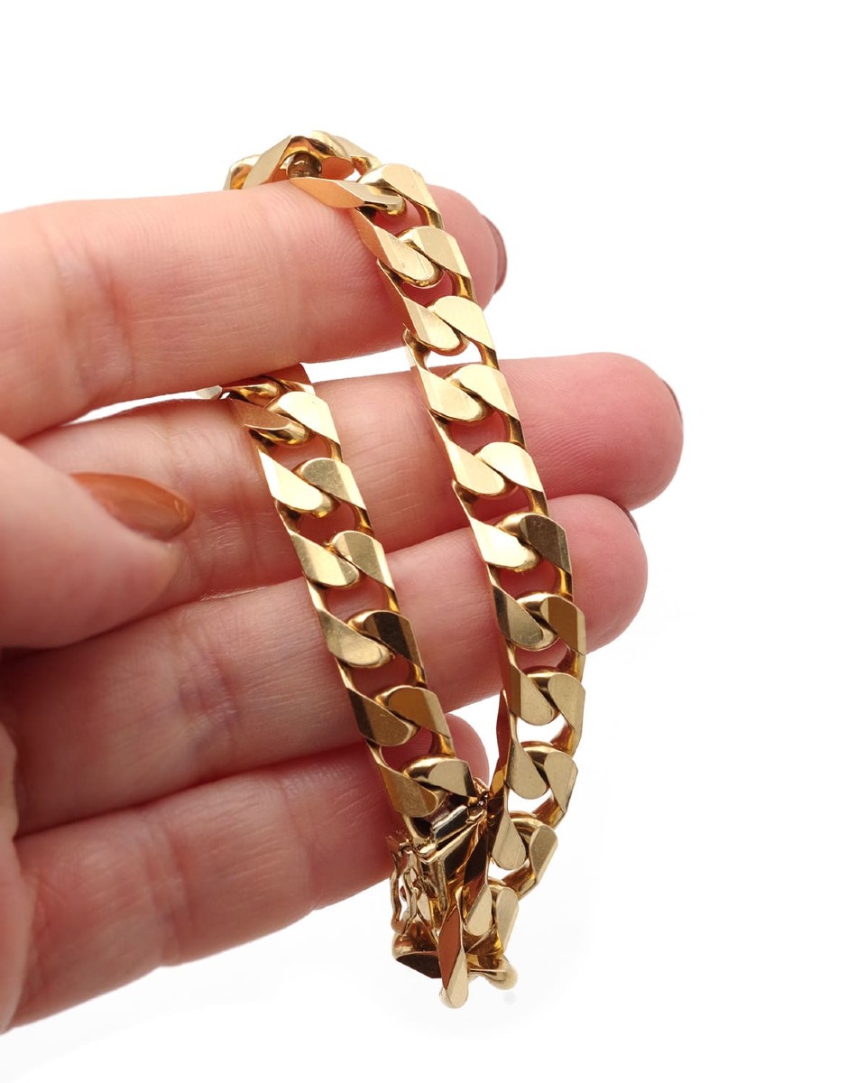 Solid 18k Gold Curb Chain French Bracelet, Vintage Massiv Gold Bracelet, Vintage Jewelry 
