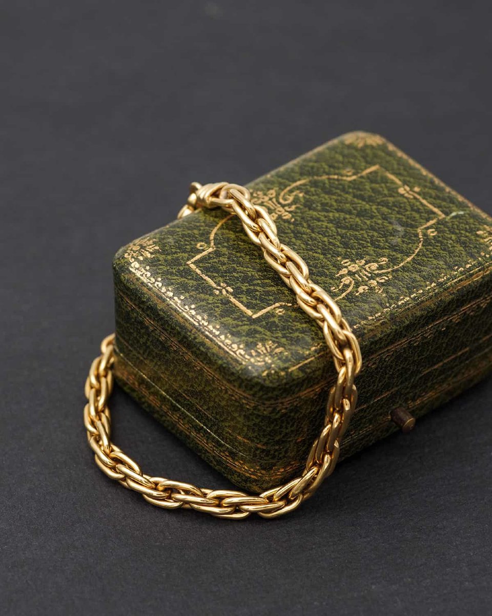 Bracelet vintage en or 18k, bracelet maille ovale entrelacs, bijou vintage-photo-4
