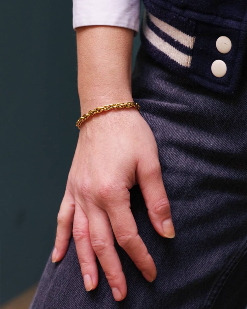 Bracelet vintage en or 18k, bracelet maille ovale entrelacs, bijou vintage-photo-1