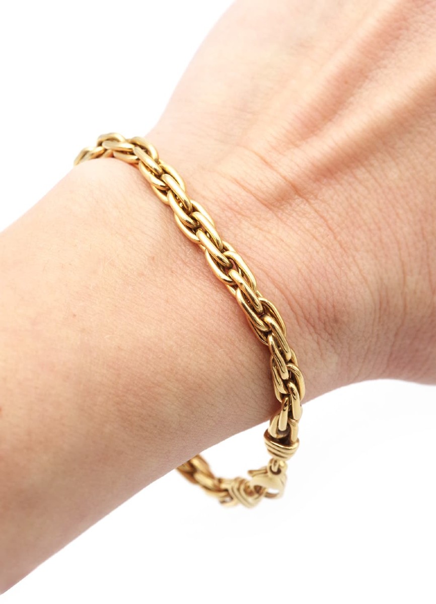 Bracelet vintage en or 18k, bracelet maille ovale entrelacs, bijou vintage