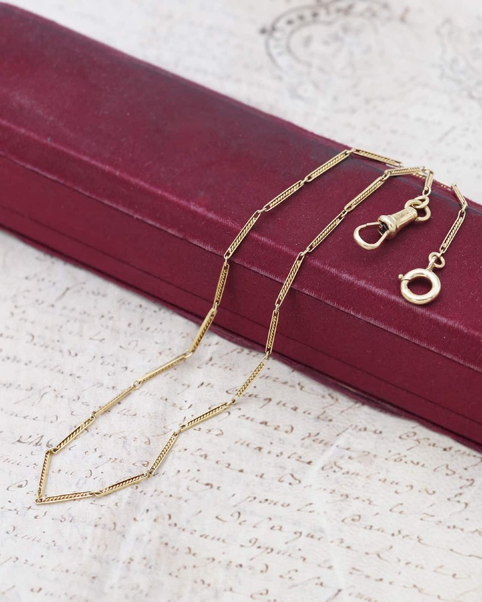 Chaine torsadée ancienne en or 18k, chaine de montre ancienne, collier choker -photo-1