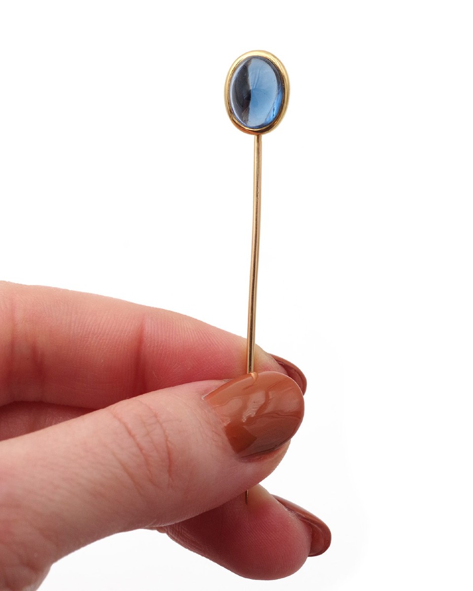 Épingle de cravate cabochon bleu en or 18k, Epingle ancienne, bijou pour homme