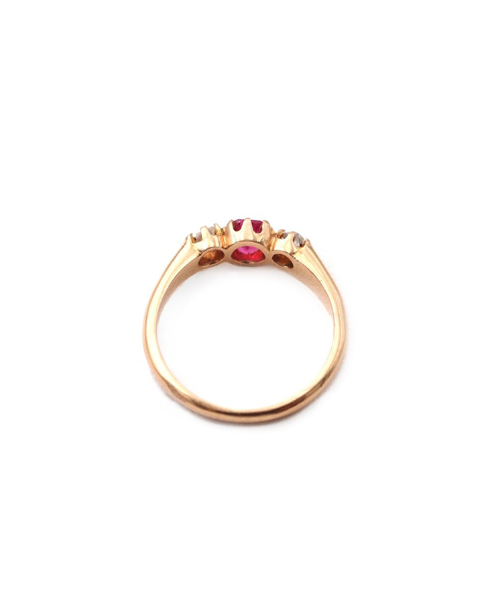 Victorian Trilogy Pink Sapphire Diamond Ring 18k Gold, Antique Bridal Ring, Natural Sapphire -photo-4