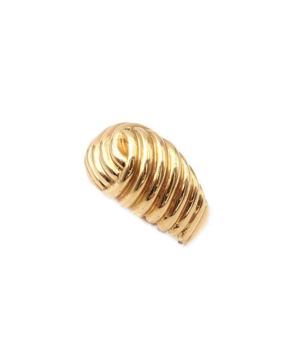 French Dome Croissant Ring In Solid 18k Gold, Gadroon Ring, 1980's -photo-1