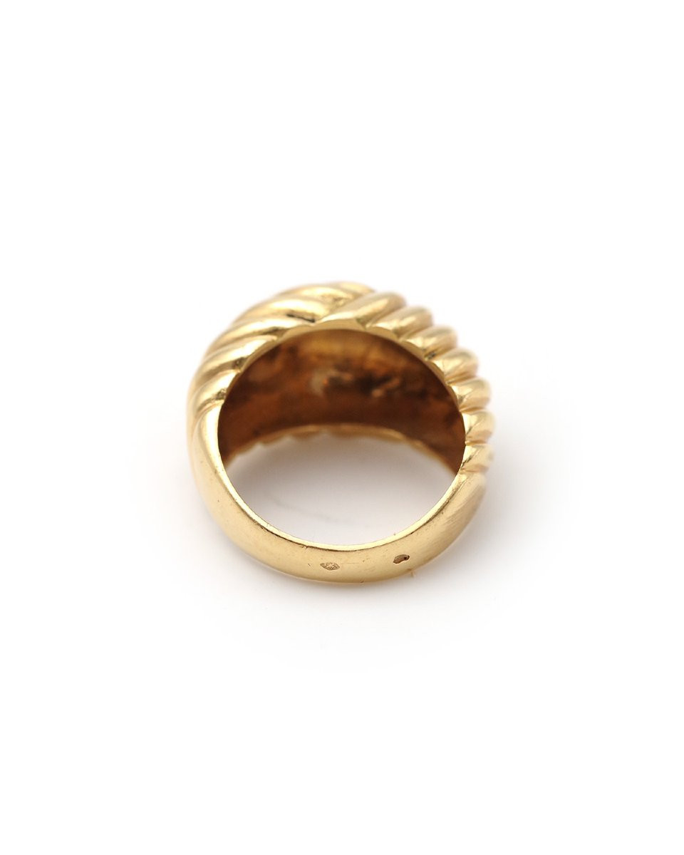 French Dome Croissant Ring In Solid 18k Gold, Gadroon Ring, 1980's -photo-3