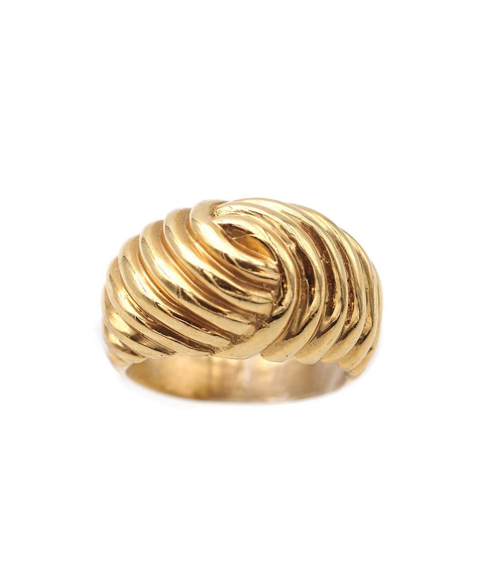 French Dome Croissant Ring In Solid 18k Gold, Gadroon Ring, 1980's 