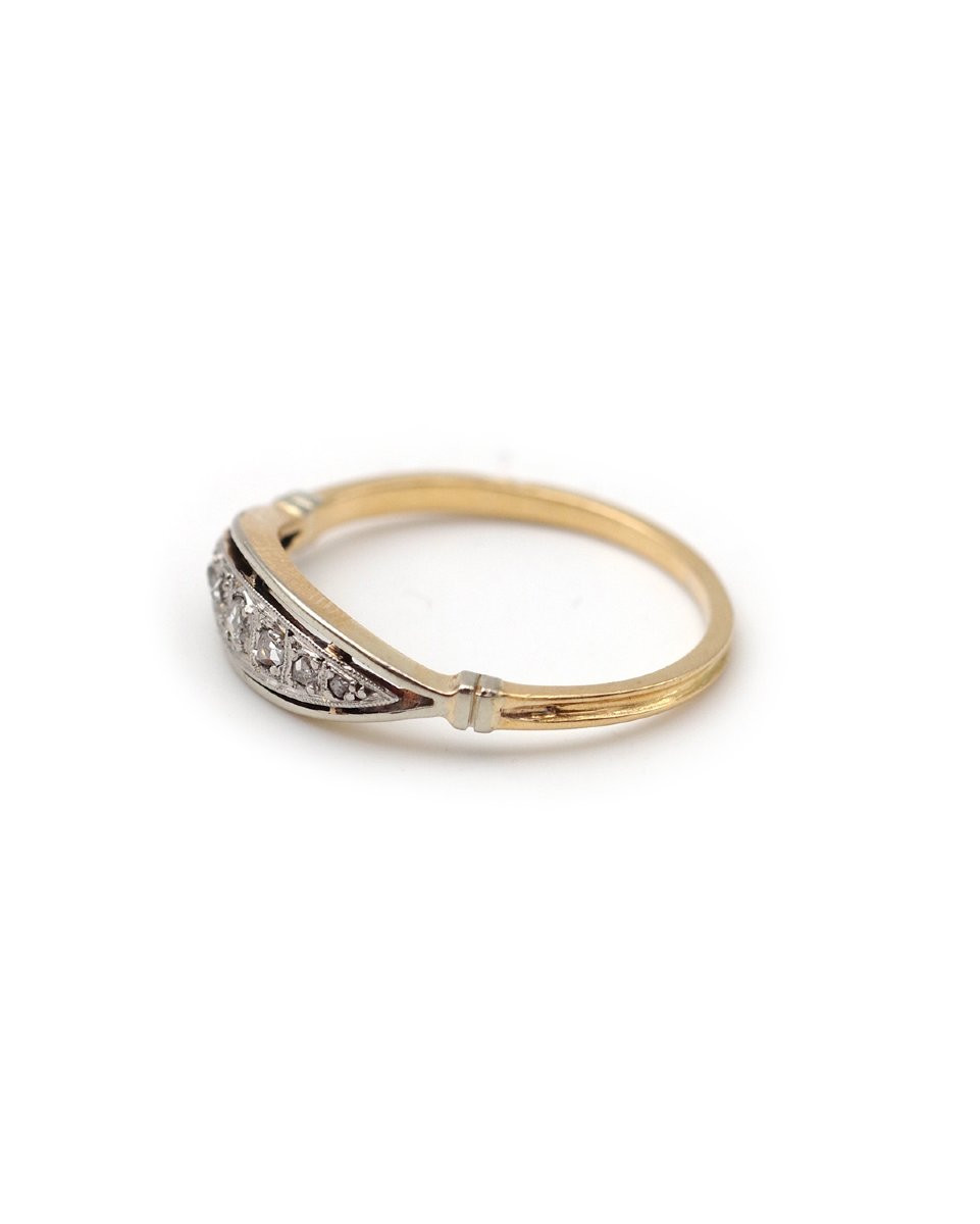 0.14 Ct Diamond Band Ring In 18k Gold And Platinum, Edwardian Ring-photo-3