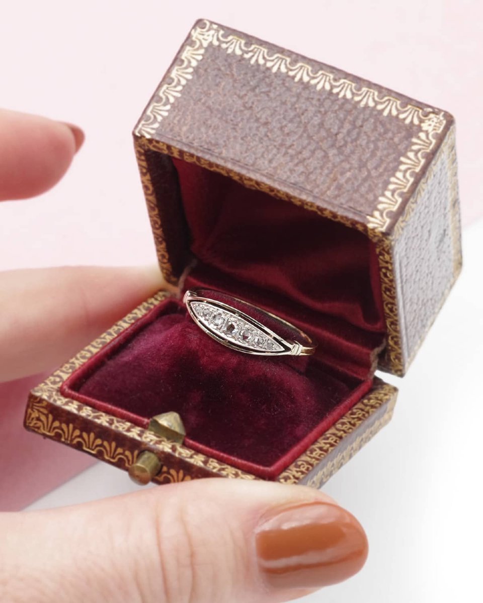 0.14 Ct Diamond Band Ring In 18k Gold And Platinum, Edwardian Ring-photo-2