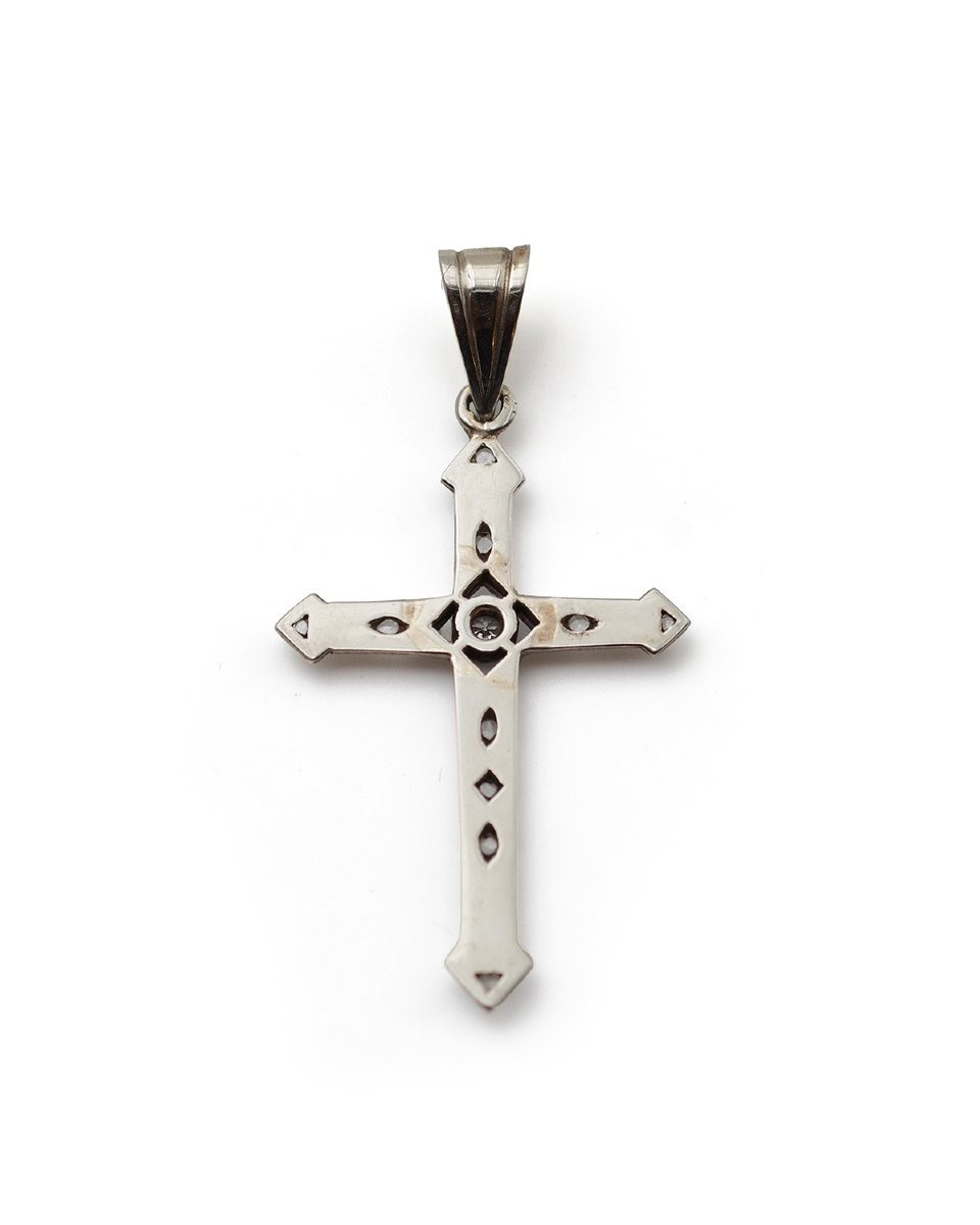 French Art Deco Cross Pendant With Diamonds In 18k Gold, Antique Cross Pendant, Religious Jewel-photo-1