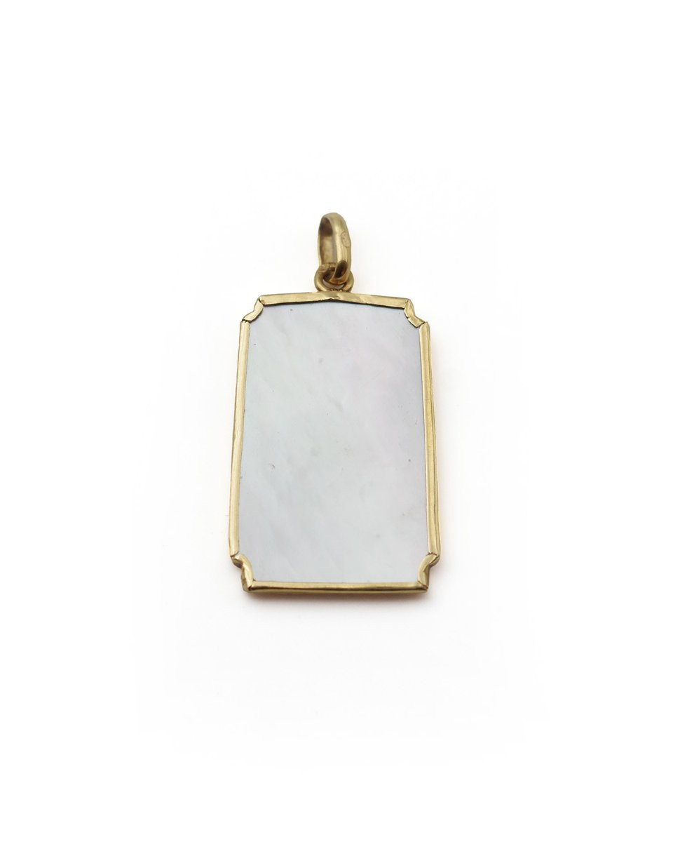 French Art Deco Virgin Mary Medal In Mother Of Pearl And 18k Gold -photo-1