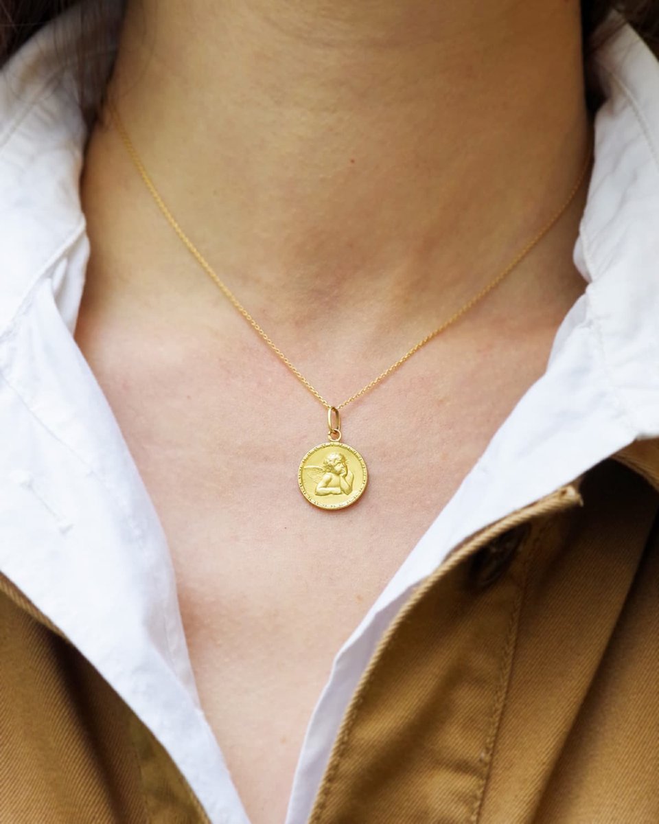 Médaille Ange de Raphaël en or, Emile Dropsy, baptême, bijou ancien-photo-4