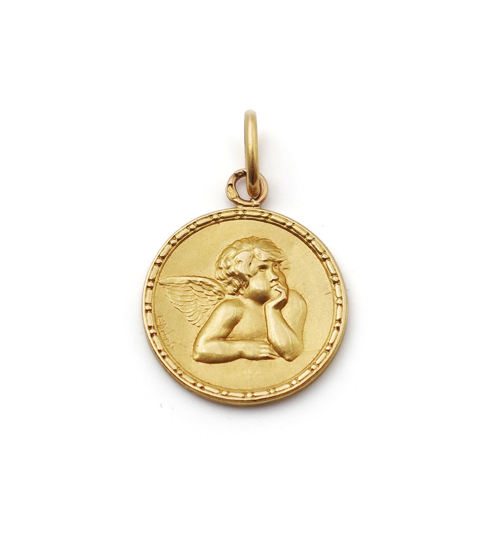 Médaille Ange de Raphaël en or, Emile Dropsy, baptême, bijou ancien