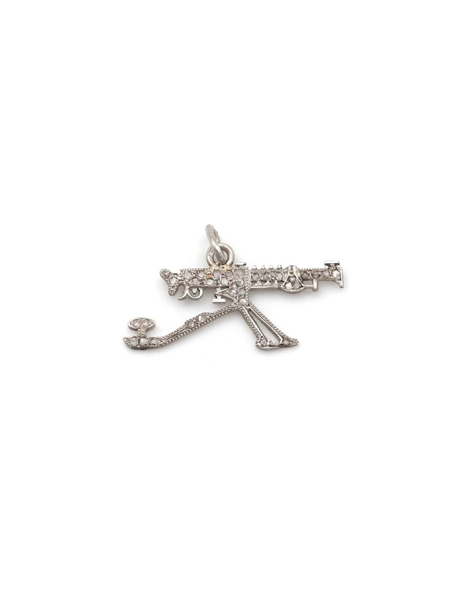 Cartier Wwi 1910 Patriotic Machine Gun Charm In Platinum And Diamond, Patriotic Pendant -photo-3