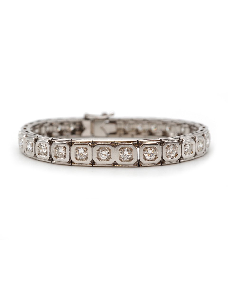 Bracelet Art Deco diamants 3.5 cts en platine et or blanc 18k, bracelet tennis -photo-1