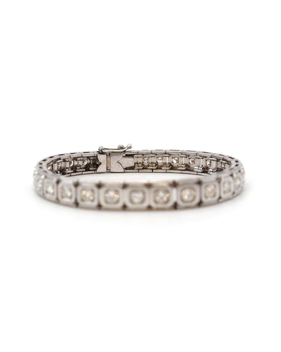 Bracelet Art Deco diamants 3.5 cts en platine et or blanc 18k, bracelet tennis -photo-2