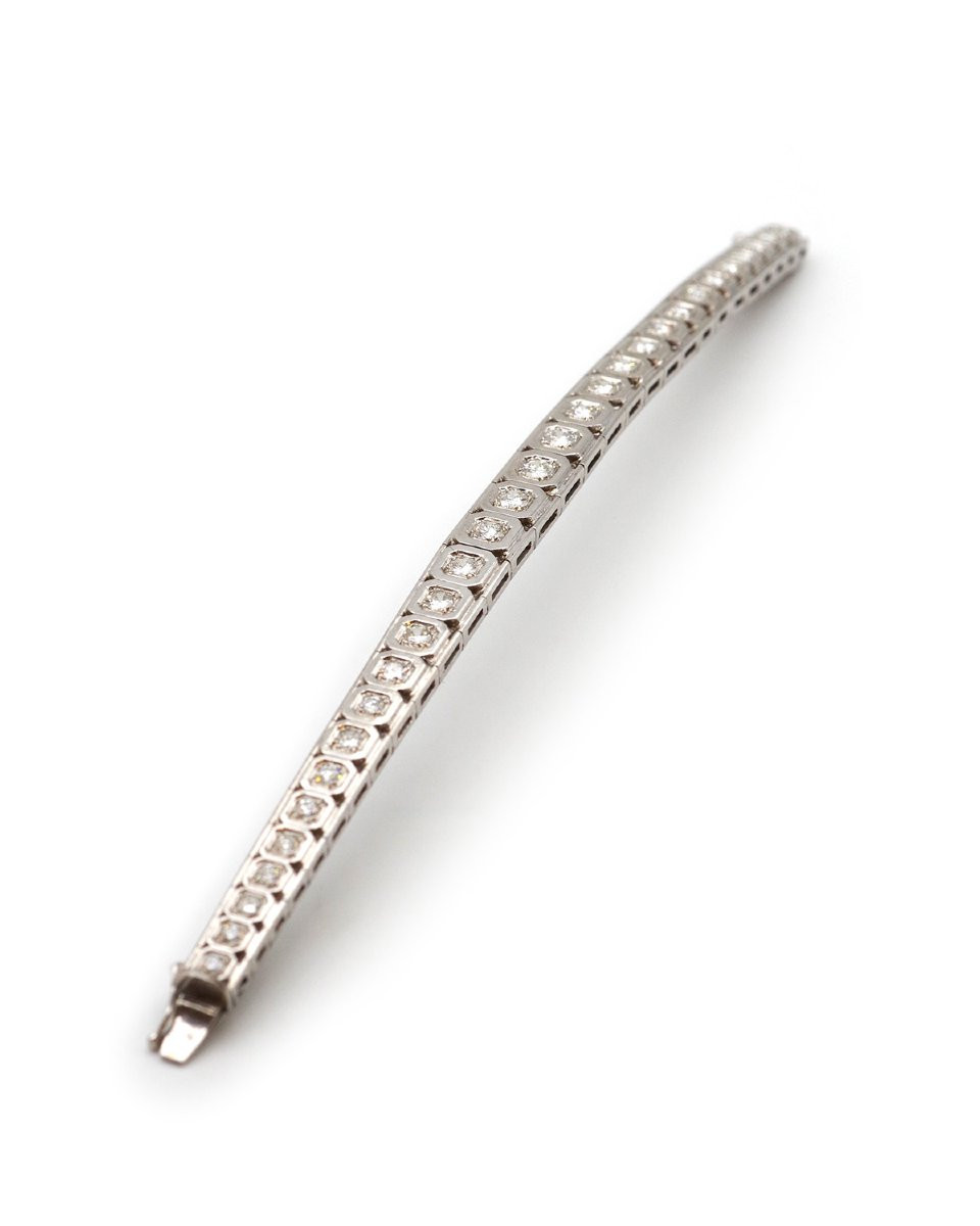 Bracelet Art Deco diamants 3.5 cts en platine et or blanc 18k, bracelet tennis -photo-3