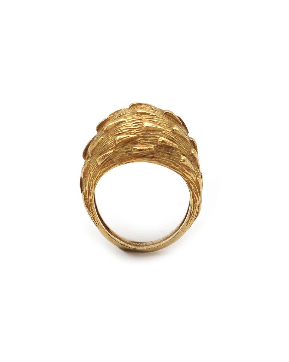 Bague jonc dôme texturée en or 18 karats, 1960, bague bombée, bijou vintage-photo-2
