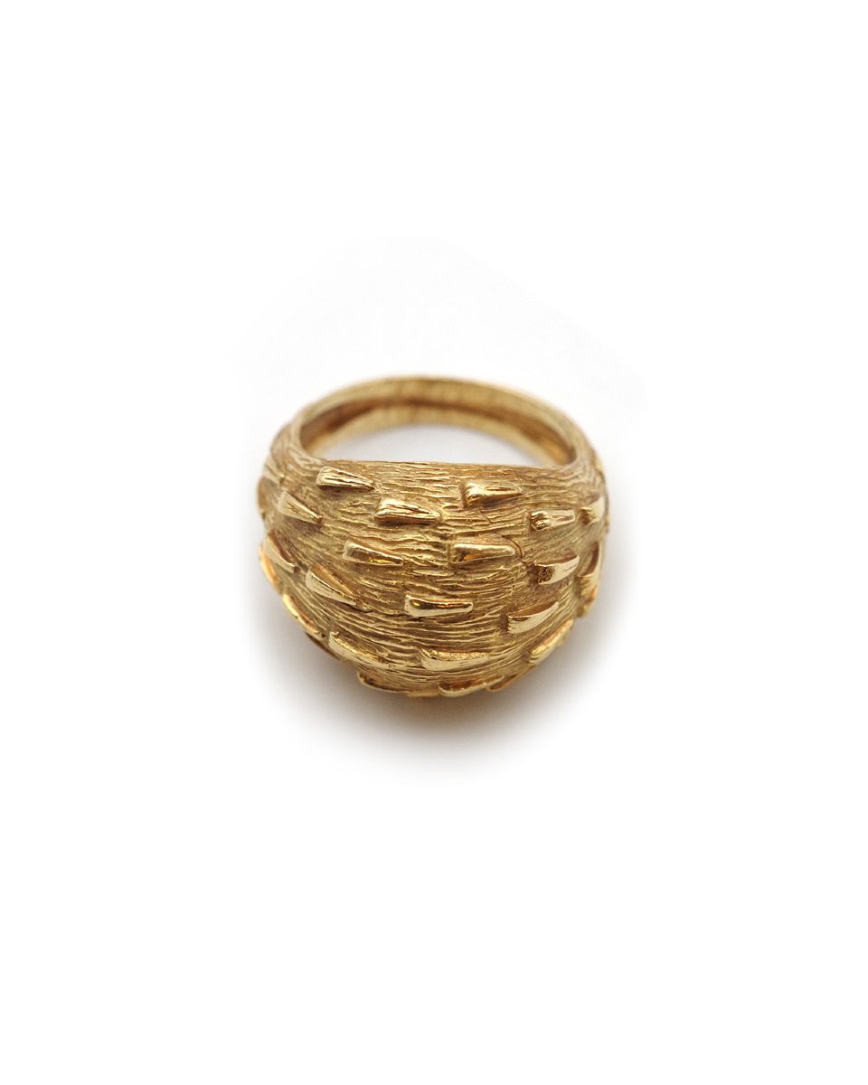 Bague jonc dôme texturée en or 18 karats, 1960, bague bombée, bijou vintage-photo-4