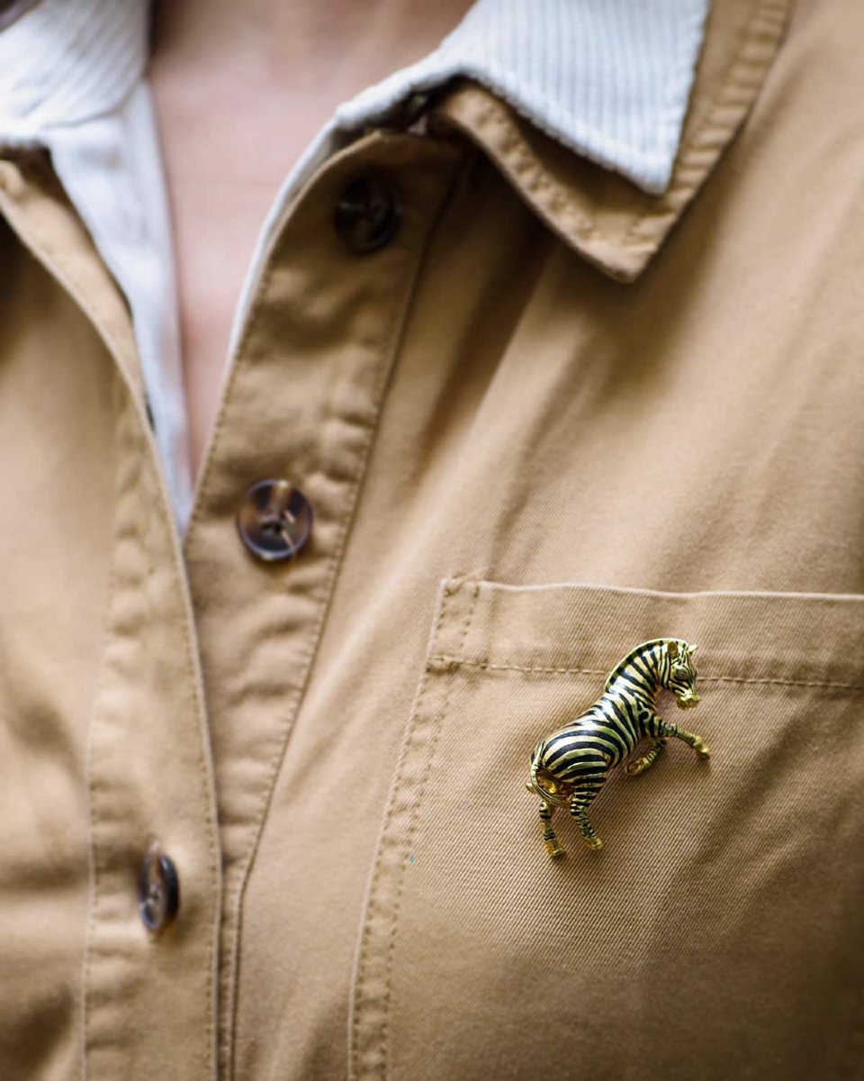 Zebra Enameled French Animal Brooch In 18k Gold, Vintage Animal Brooch, Diamonds-photo-2